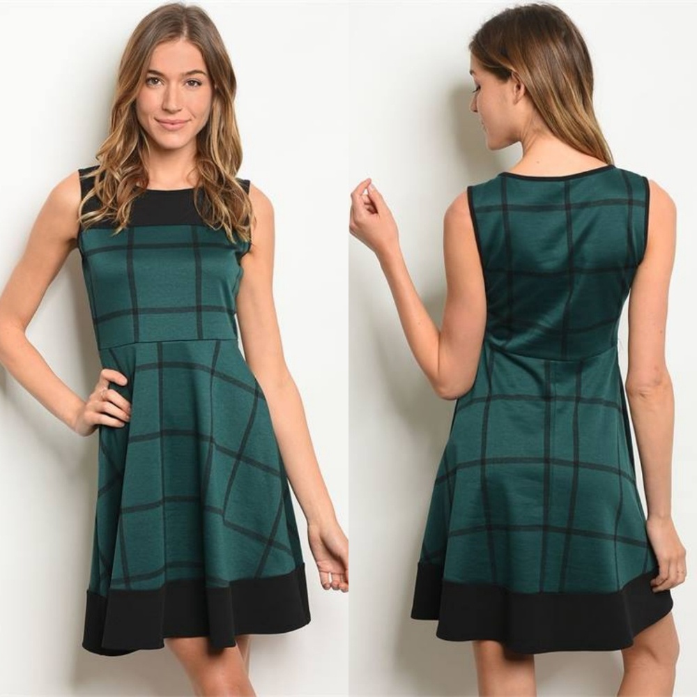 PROMOTION PLAID SKATER DRESS in emerald green